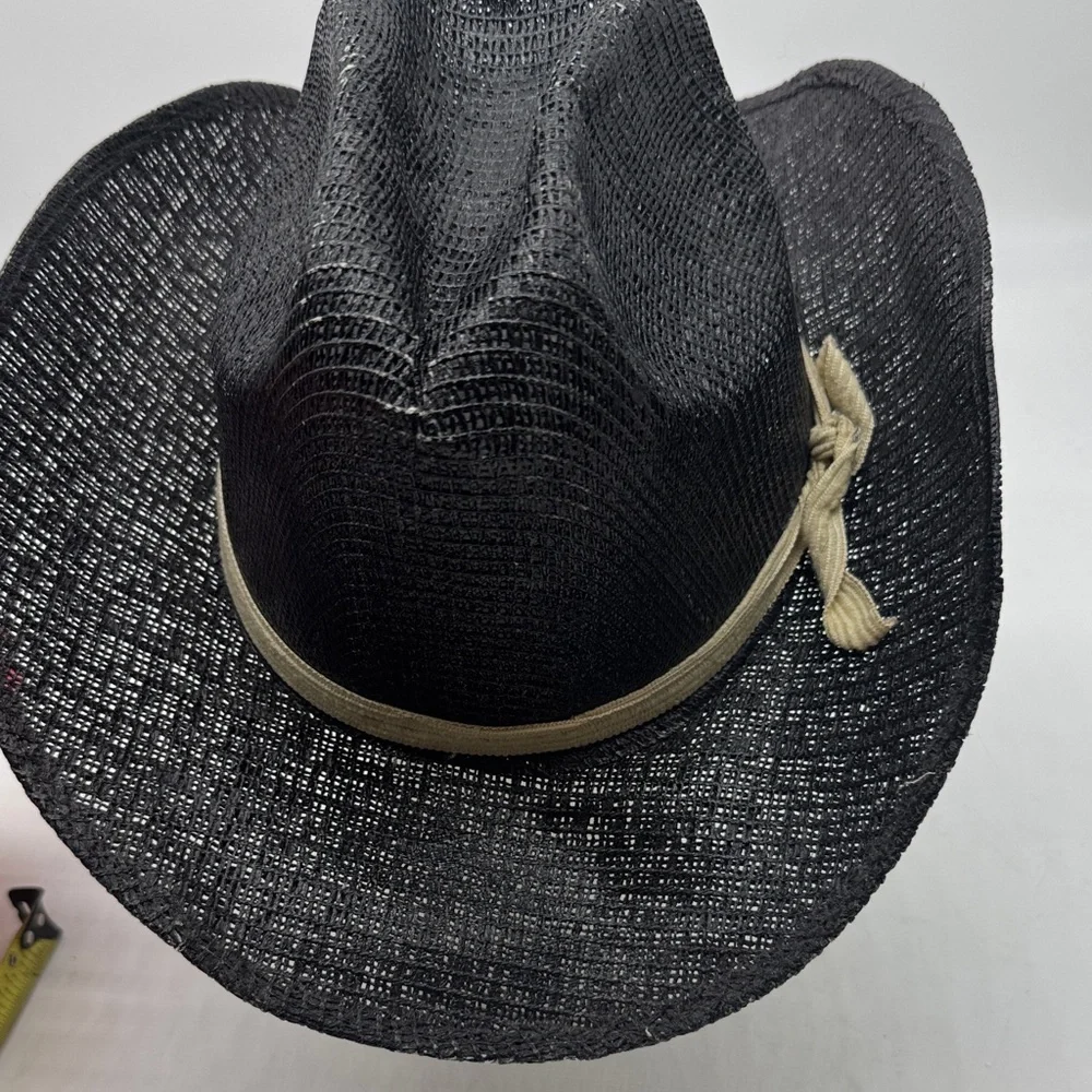 Sombreros Fino Black Cowboy Hat with White Band Size 7 1/8 Made in Mexico HT8796